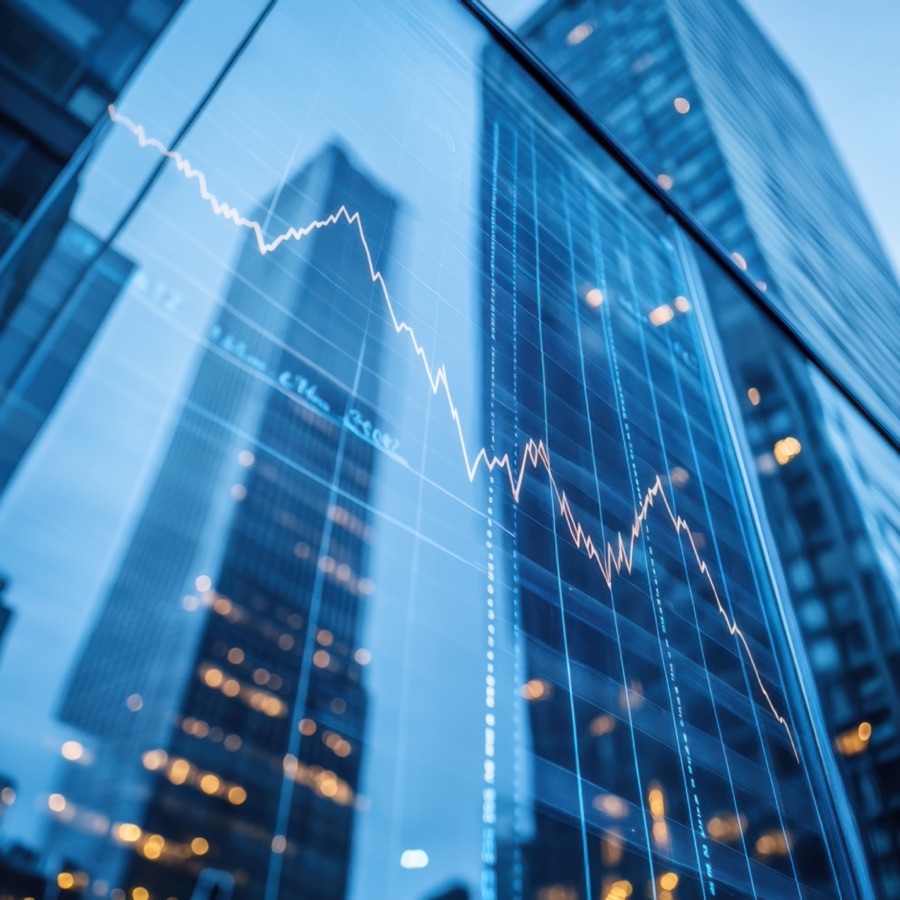 Financial skyscrapers with stock market chart